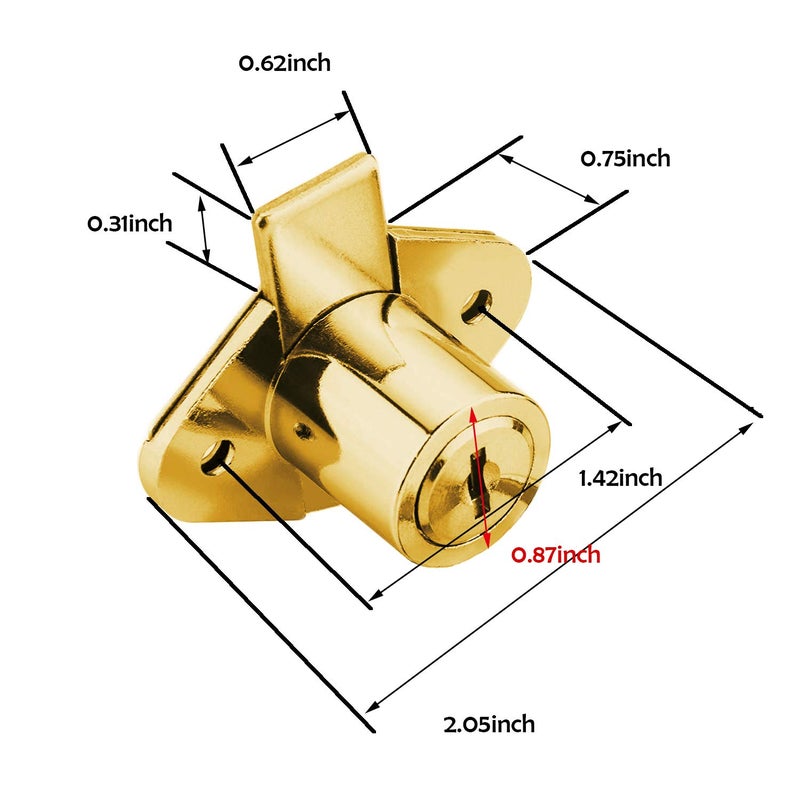XIEHE 801 Office Furniture Drawer Lock Cabinet Door Locker with 2 Keys (2 Packs, Gold, keyed different2) - Image 2